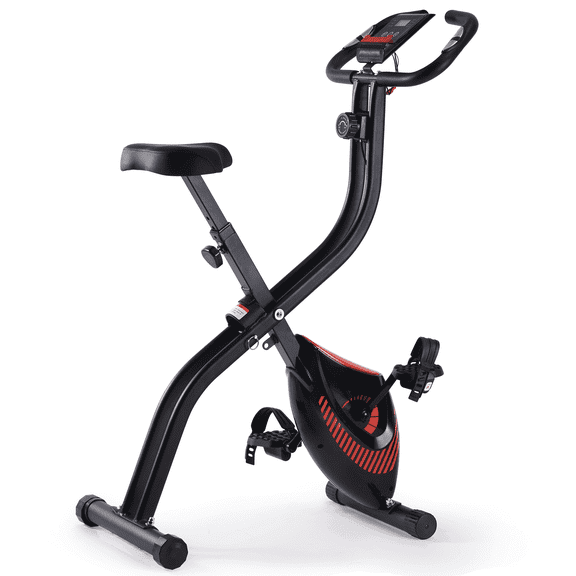 Naipo Exercise Bike 16 Levels Magnetic Resistance Folding Stationary Bike for Home with LCD Monitor Phone Holder Portable