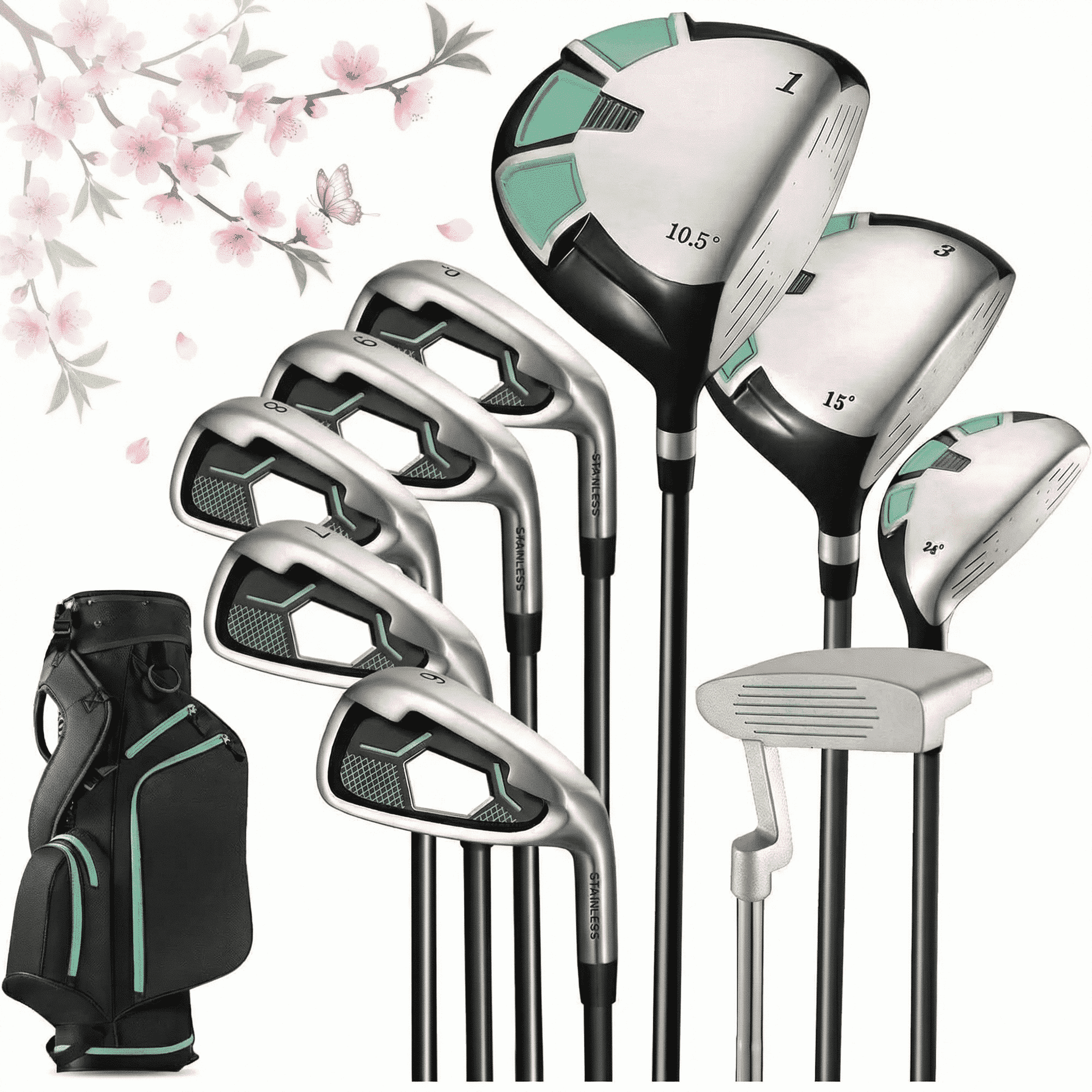 Naipo Golf Club Set 9 Piece Complete Golf Set for Right Handed with Stand Bag and 3 Bonus Head Covers