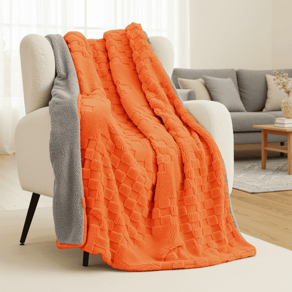Naipo Heated Blanket Throw 50x60inch Electric Blanket with 6 Heat Settings and 1-4H Auto off Timer, Machine Washable Soft Flannel Fleece Blanket for Couches, Beds for Home Office Use (Orange)