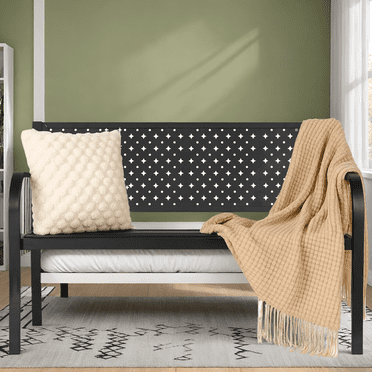 Naipo Patio Metal Garden Bench Outdoor Park Benches, Iron Steel Frame Chair Mesh Pattern 500 lbs - Park Yard Front Porch Bench Path Yard Outside Lawn Decor Deck Furniture, Black
