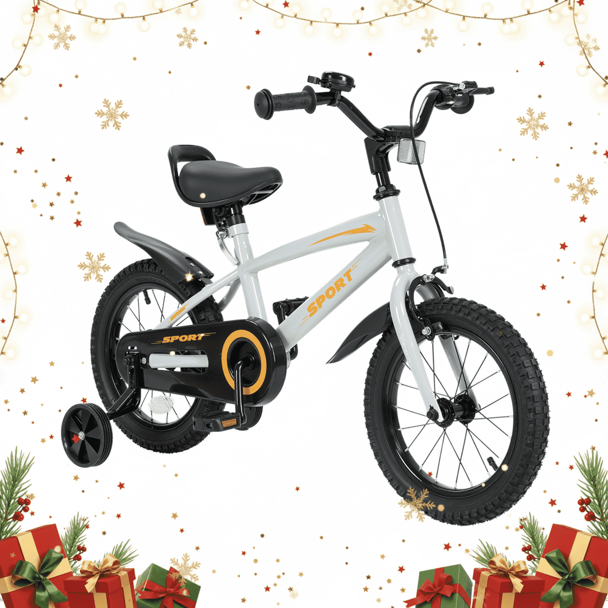 Naipo Kid Bike 14 in Gray Orange Training Wheels Handbrake and