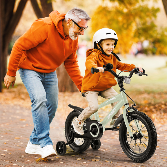Naipo Kid Bike 14" Gray Training Wheels Handbrake & Coaster Brake