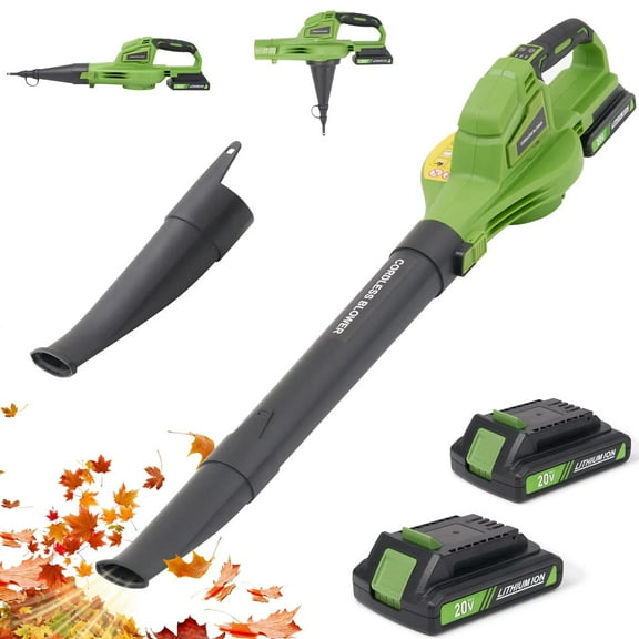 Naipo 150MPH Cordless Leaf Blower for Lawn Care, Battery Leaf Blower, 2 In 1 Blower & Inflator/ Deflator, Lightweight Cordless Electric Leaf Blower with 2 X 2.0Ah Battery and Charger, Green