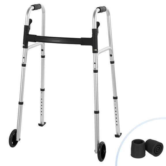 Naipo Folding Walkers for Seniors, Lightweight Mobility Walker with Trigger Release and Glide Skis, Silver