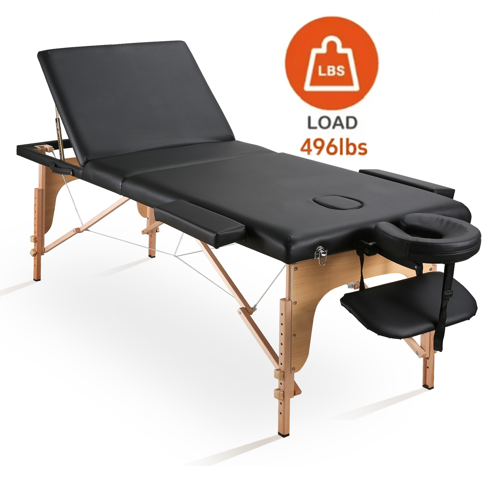 Adjustable Massage Bed Folding Salon Bed Black