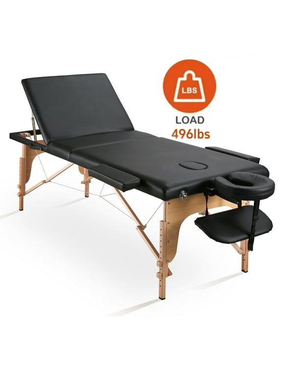 Naipo Massage Table Portable Massage Bed 84 Inchs Long Lash Spa Bed 3 Folding Wood Height Adjustable Maximum Weight 496LB Black