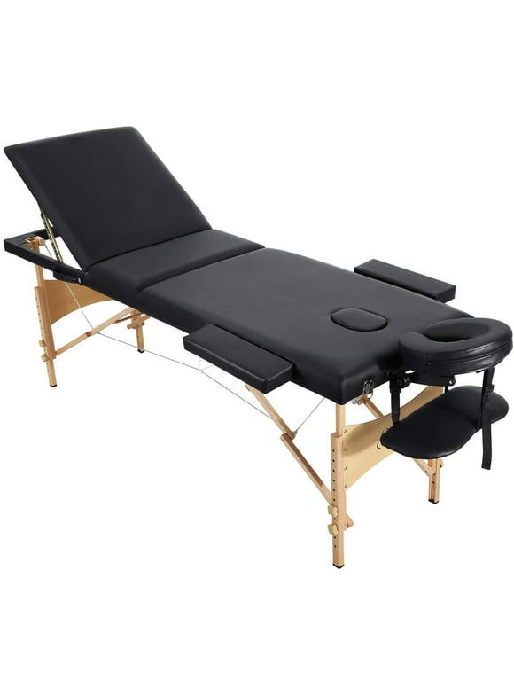 Naipo Massage Table Portable Massage SPA Lash Bed Height Adjustable 3 Sections Wooden Legs with Face Hole and Carrying Bag