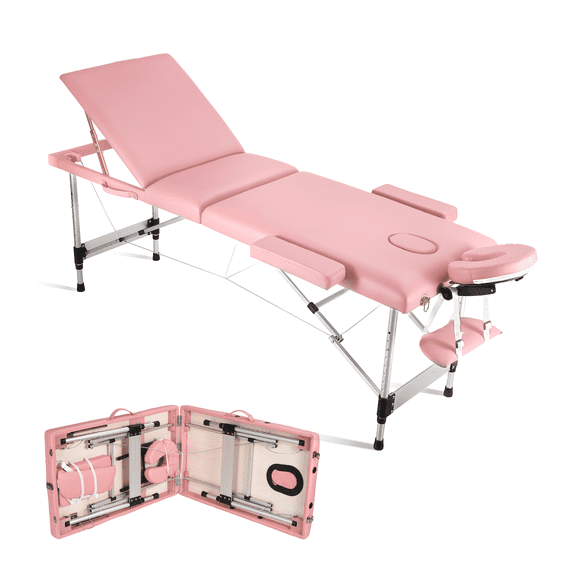 Naipo Massage Tables Portable 84inch Massage Bed Aluminium Height Adjustable Facial Salon Tattoo Bed with Non-Woven Bag, Pink