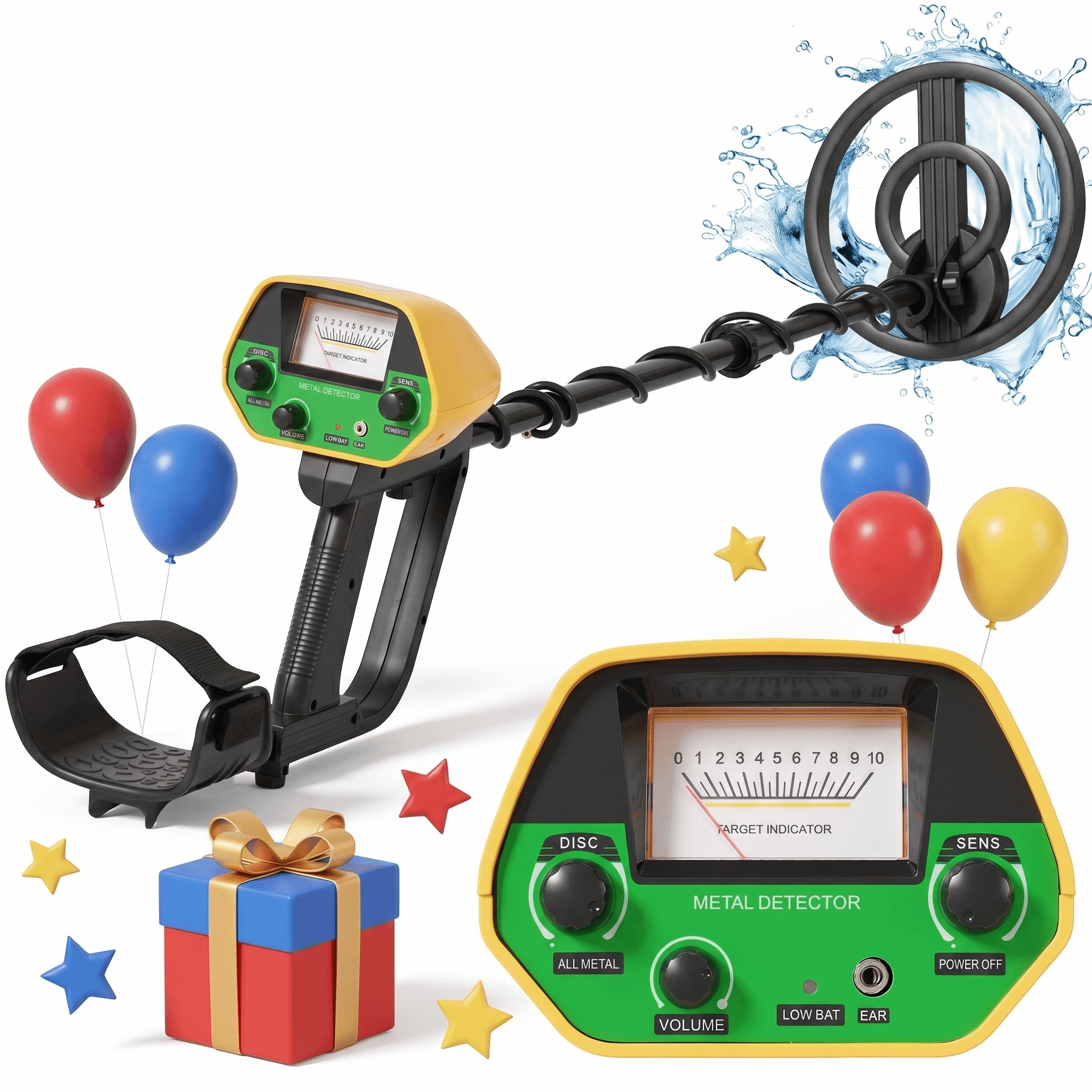 Naipo Metal Detector for Kids, Lightweight with 8” Waterproof Coil, Adjustable 30-42 inch with LED Display, Children's Day Gift for Boys & Girls, Green