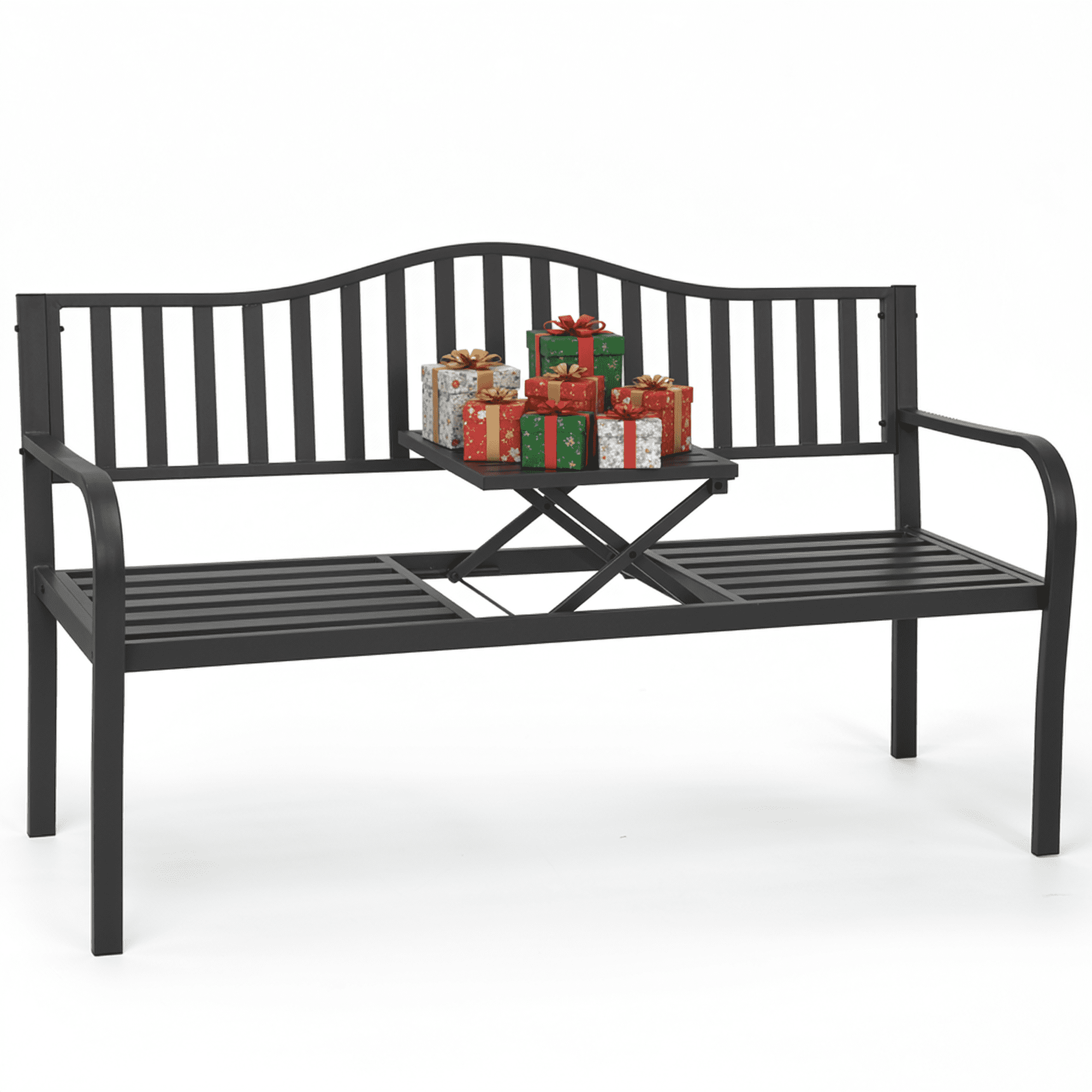 Walmart sales :  Walmart Black Friday Deals 2025 Naipo Outdoor Metal Garden Bench 59" Patio Bench with Built in Table Park Bench, Outside Bench Weather Proof Front Porch Bench, 500lbs