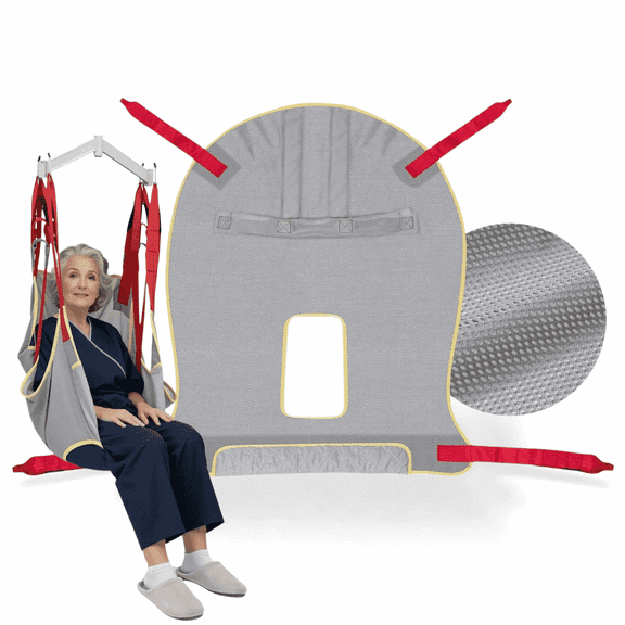 Naipo Patient Lift Sling with Commode Opening, 50"L x 37" Full Body Mesh Secure Bath & Toilet Support Sling for Elderly & Disabled Bed Positioning, 510lbs Weight Capacity