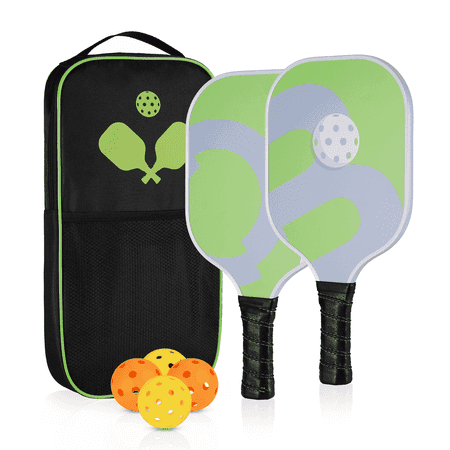 Naipo Pickleball Paddle Set with 2 Paddles 4 balls and Carry Bag Anti-Slip Sweat-Absorbing Grip Portable Fiberglass Surface for Men Women