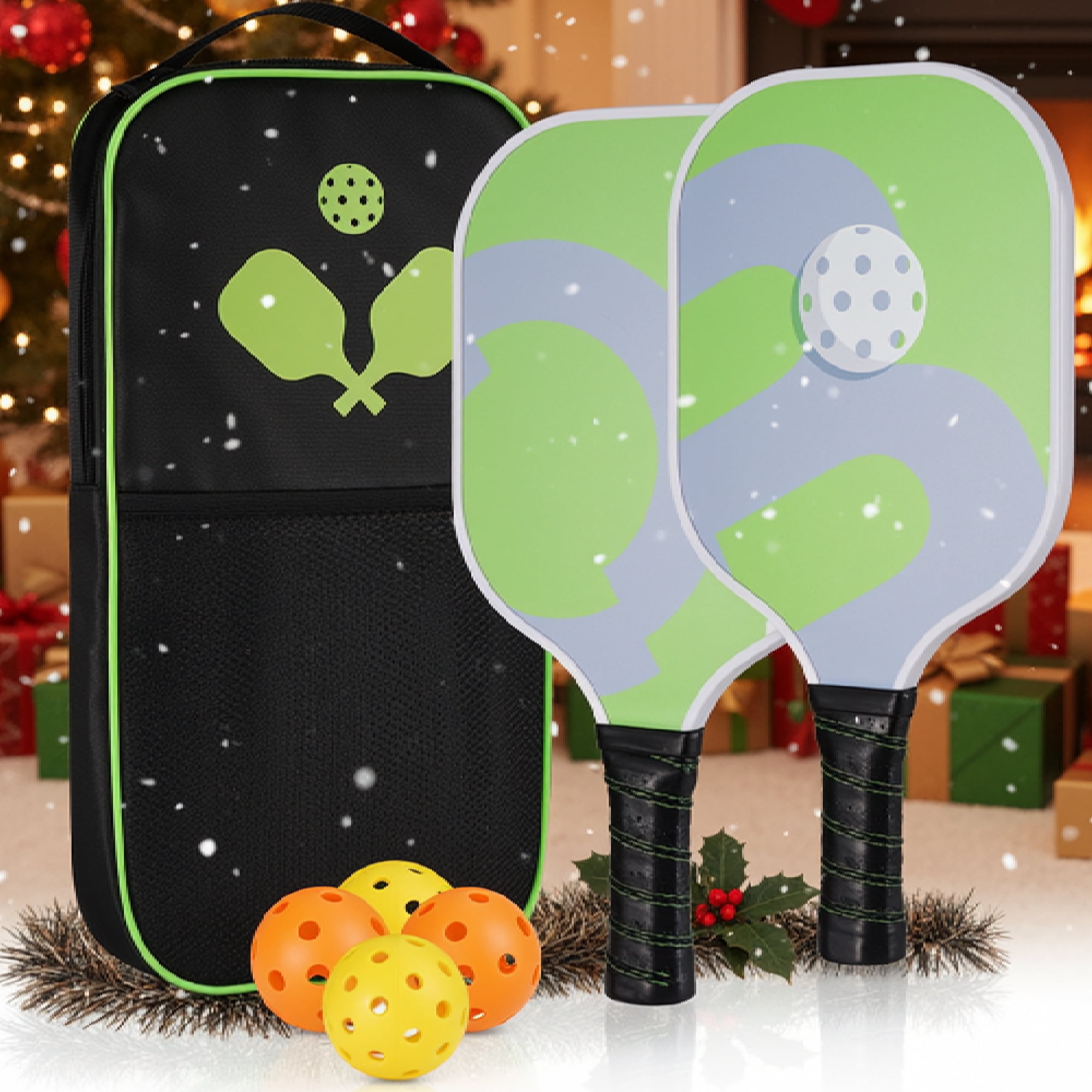 Naipo Pickleball Paddle Set with 2 Paddles 4 balls and Carry Bag Anti-Slip Sweat-Absorbing Grip Portable Fiberglass Surface for Men Women