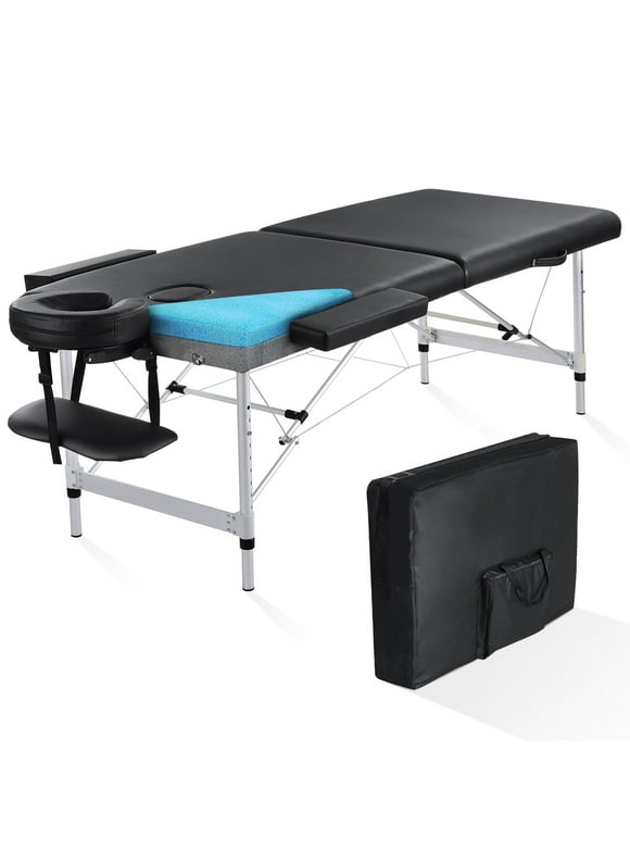 Naipo Portable Massage Table 84 Inch Massage Bed Wide SPA Lash Bed Tattoo Bed Height Adjustable 2 Fold Aluminum Weight Capacity 496LB, Black Promotion