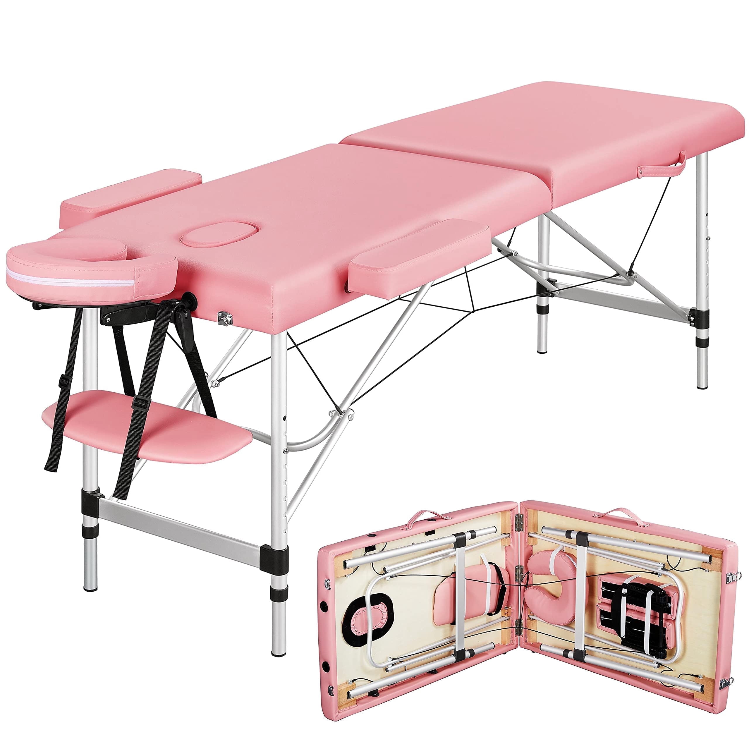 Naipo Portable Massage Table 84 inch Massage Bed Wide Spa Lash Bed Tattoo Bed Height Adjustable 2 Fold Aluminum Weight Capacity 496lb, Pink Promotion
