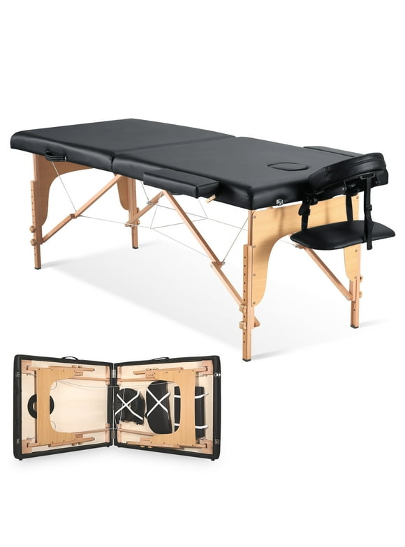Naipo Portable Massage Table Massage Bed Lash Bed Spa Bed Tatto Table Adjustable Height 9 Levels Maximum Weight 496LB 2 Wood