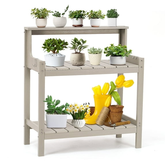 Naipo Potting Bench Table, HDPS Potting Bench with 4 Side Hooks, All-Weather Garden Table Work Station, Outdoor Potting Table for Porch, No Rust, No Fade, No Break, 360lbs Capacity