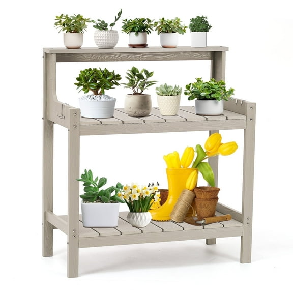 Naipo Potting Bench Table, HDPS Potting Bench with 4 Side Hooks, All-Weather Garden Table Work Station, Outdoor Potting Table for Porch, No Rust, No Fade, No Break, 360lbs Capacity