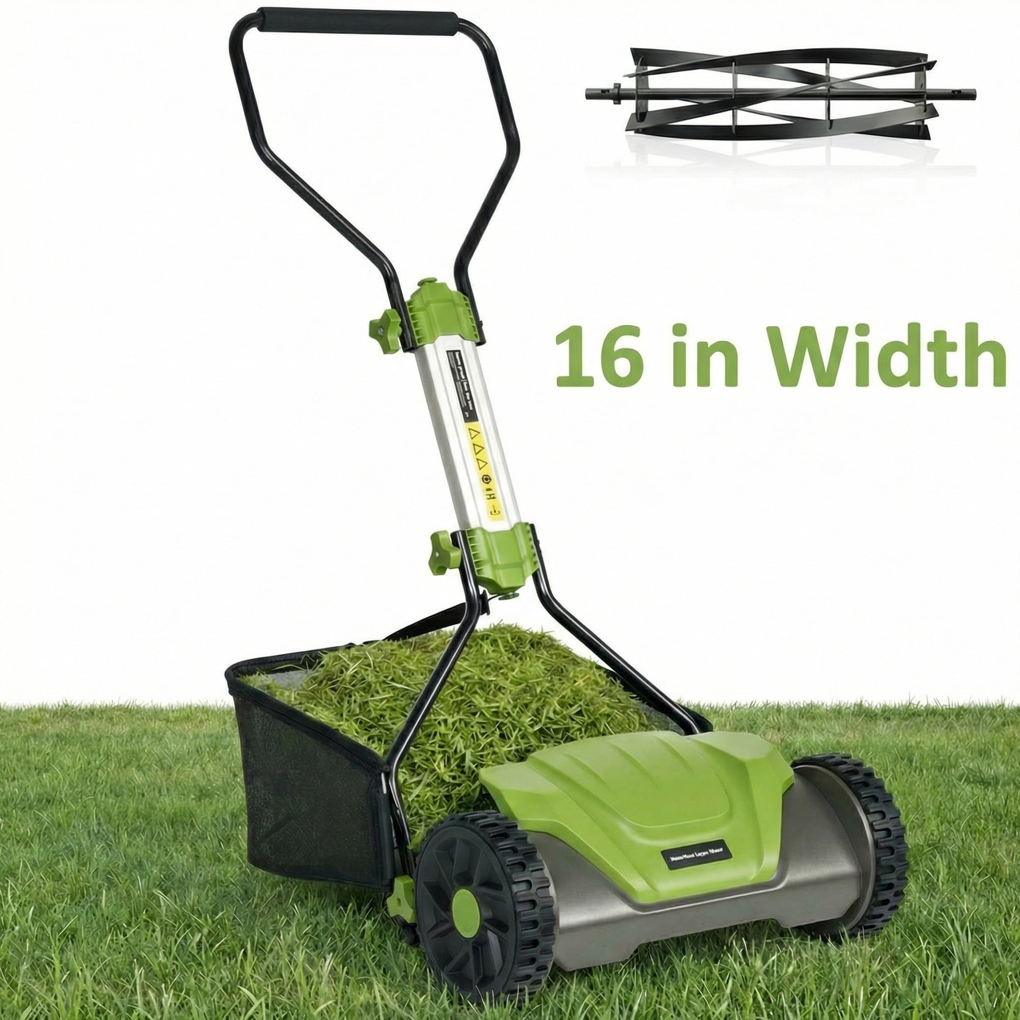 Naipo 16-in Push Reel Lawn Mower,0.6~1.6 Height Adjustable Manual Push Mower, with a 8-gal Grass Bag & 5 Blades,for Garden/Lawns