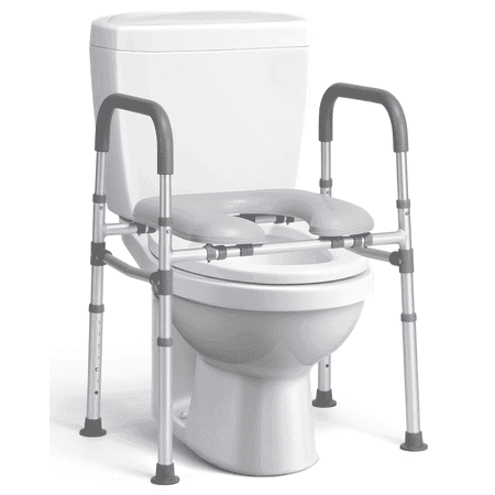Naipo Toilet Seat Risers with Handles, Raised Toilet Seat Riser for Seniors, handicap and Pregnant, Supports up to 300Lbs, Gray