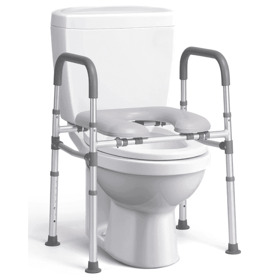 Naipo Toilet Seat Risers with Handles,  Raised Toilet Seat Riser for Seniors, handicap and Pregnant, Supports up to 300Lbs, Gray