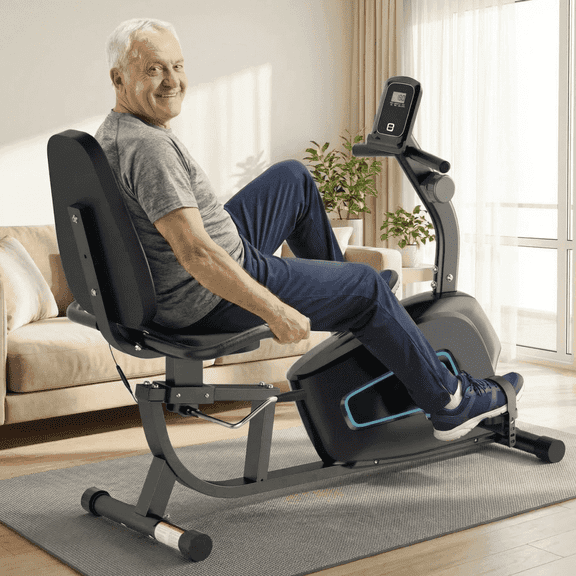 Naipo Recumbent Exercise Bike 8Level Adjustable Resistance Stationary Indoor Cycling Bike with Heart Rate and LCD Monitor for Home Gym Workout 300lbs