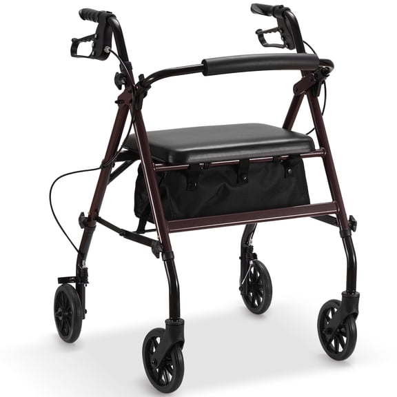 Naipo Mobility Rollator Walker for Seniors with Seat, Foldable Rolling Medical Walker with 6 inch Wheels, Aluminum Frame Supports Up to 300 lbs, Burgundy