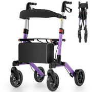 Naipo Lightweight Rollator Walker for Seniors, All Terrain Rolling Walkers with Backrest and Seat, Height Adjustment for 5.1-6.1ft, Max Load 300 Lbs, Purple