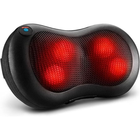 Naipo Shiatsu Back and Neck Massager Massage Pillow with Heat 4 Nodes Deep Tissue Kneading Massage for Shoulders, Lower Back, Legs, Foot, Use at Home Office Car, Gift