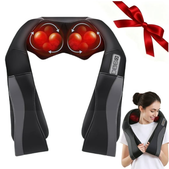 Naipo Shiatsu Neck Shoulder Massager, 3D Deep Tissue Kneading Massager with Heat, Christmas Gifts for Men Women, Black