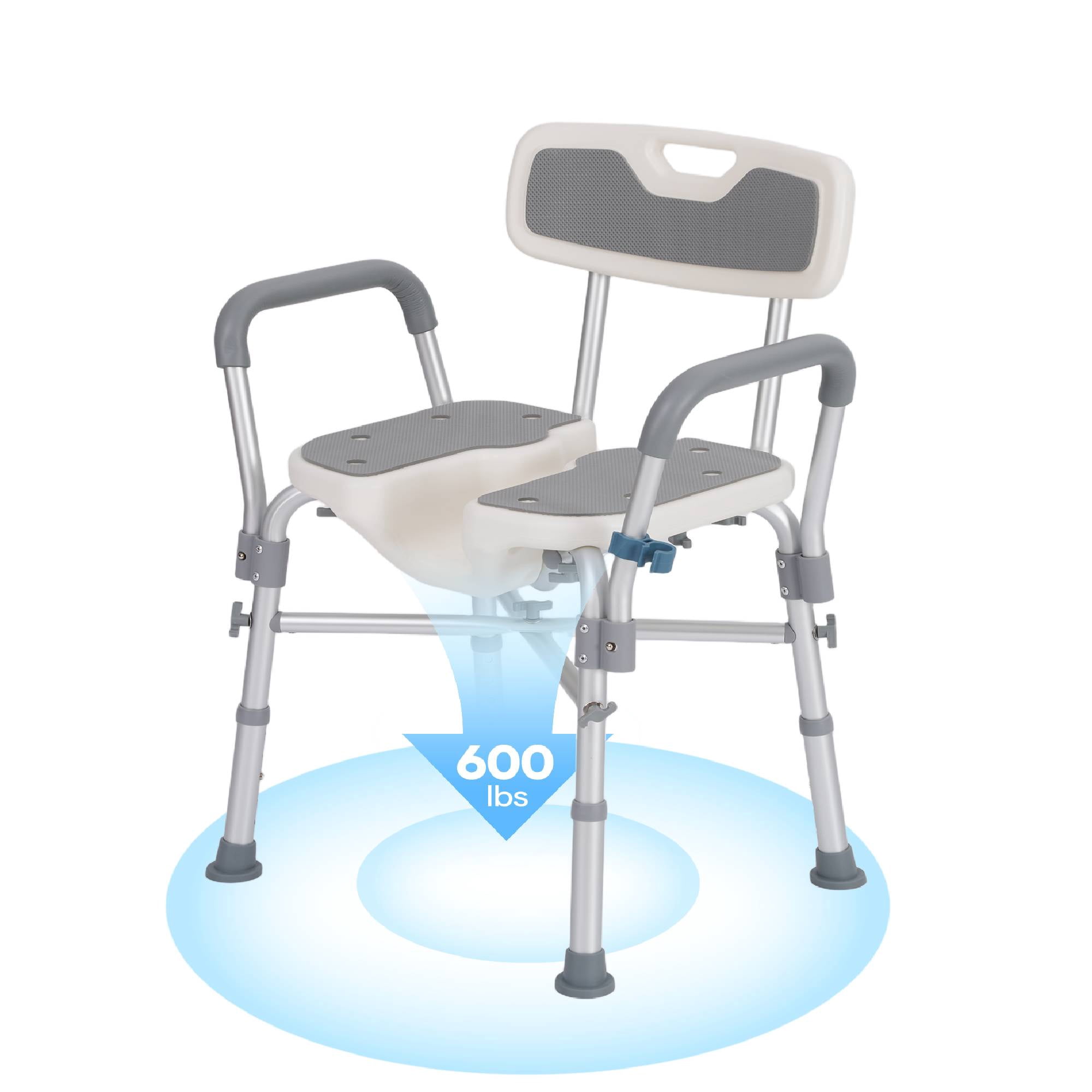 Naipo Shower Chair for Inside Shower,  Adjustable Height Shower Seat with Open Bottom, Reinforced Crossbar U-Shape Groove Cutout Bathing Chair for Private Cleaning,  600 lbs Capacity