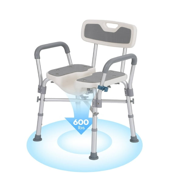 Naipo Shower Chair for Inside Shower,  Adjustable Height Shower Seat with Open Bottom, Reinforced Crossbar U-Shape Groove Cutout Bathing Chair for Private Cleaning,  600 lbs Capacity