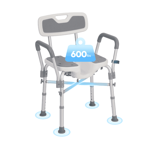 Naipo Shower Chair with Back & Armrests, 600lbs Height Adjustable Bath Seat for Inside Shower, Bath Stool Safety Shower Bench with Reinforced Crossing Bar for Elderly Handicap