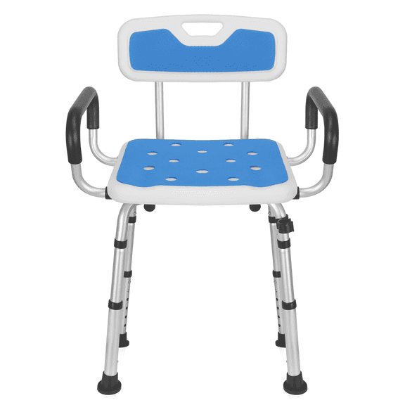 Naipo Shower Chair with Back and EVA Pads, Heavy Duty Safety Bath Stool Height Adjustable Transfer, 350lbs. Capacity, Blue