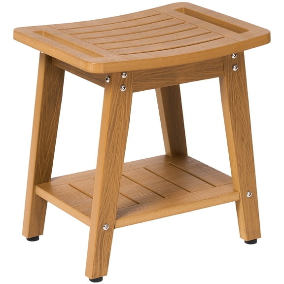Naipo Shower Stool With Storage Shelf, Handle, Adjustable Feet, Non-Slip HDPS Shower Bench for Seniors Adults, Waterproof Shower Chair for Inside Shower to Sit on, Indoor Outdoor, Spa, Bath, Teak