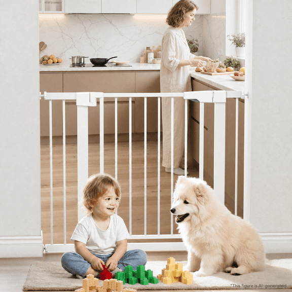 Naipo Baby Safety Gate,29.93~40.55 inch Wide Walk Through Baby Gate Hardware/Pressure Mounting Kit,with 2 Extensions for Age 6 to 24 Months,White