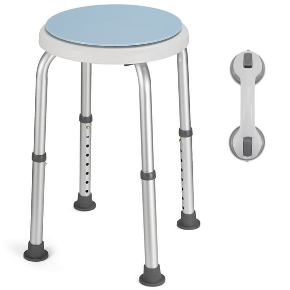 Naipo Swivel Shower Chair Stool with Grab Bar for Elderly Disabled Adults Handicap, Safety Non-Slip Adjustable Bathtub Seat Bench, Blue