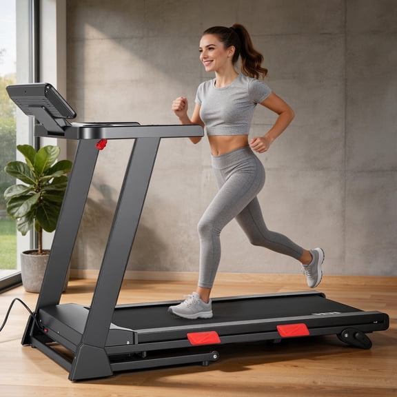 Naipo Folding Treadmill with 3-Level Manual Incline 2.5HP 0.6-8.5 MPH Treadmill with Dual Storage Modes LED Monitor & Cup Holder 286LBS for Home Gym