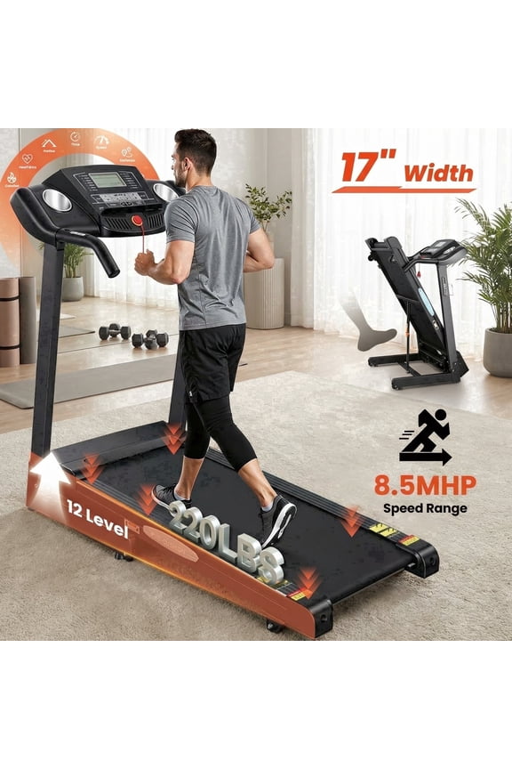 Treadmill with Auto 12Level Incline 15 Preset Foldable Treadmill 2.5 Horse Power Exercise Machine for Home Office Workout