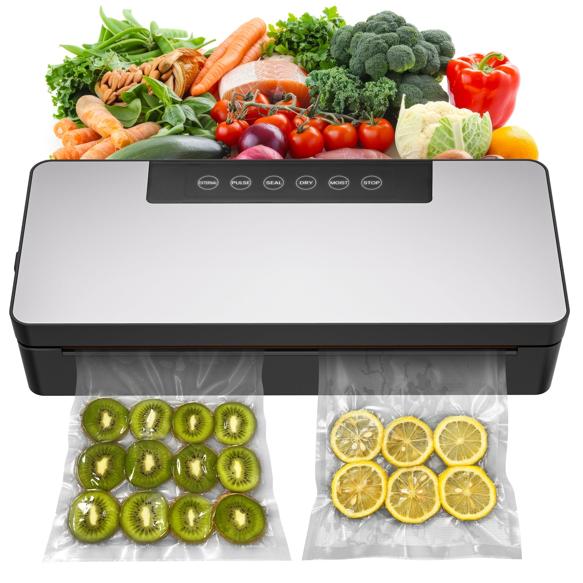 Naipo Vacuum Sealer Machine,Automatic Air Sealing System for Dry & Moist Foods, Powerful 90Kpa Precision 6-in-1 Compact Food Preservation System with Air Hose & Low-Noise(Silver)