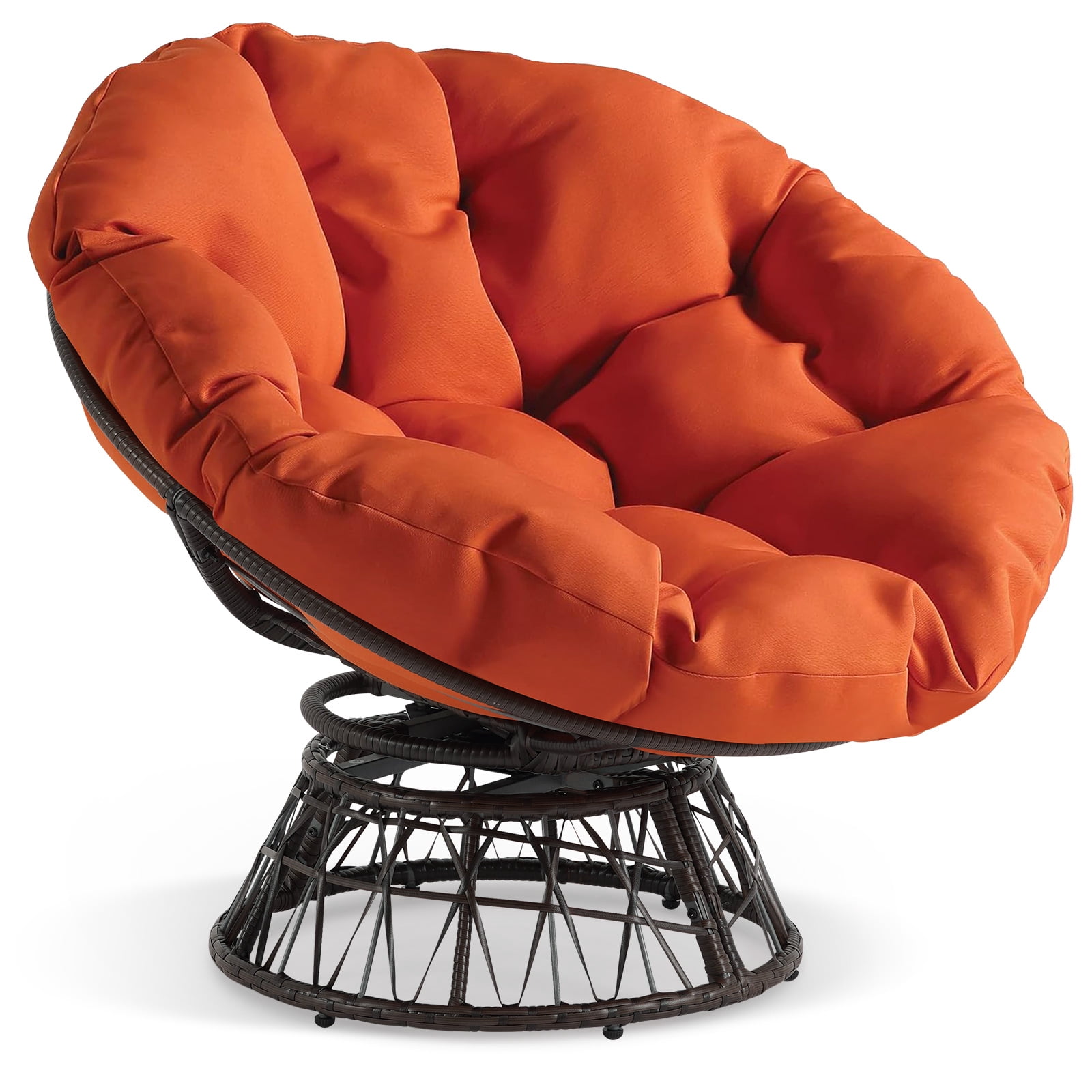 Naipo  360 Swivel Comfy Papasan Chair with Fabric Cushion, Orange
