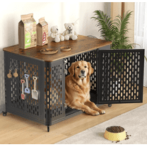 Naipo XL Heavy Duty Dog Crate Furniture, 43.7" Large Metal Dog Kennel, Chew Proof  Prevent Escape for High Anxiety Dogs,  Indoor Indestructible Dog Kennel, Rustic Brown