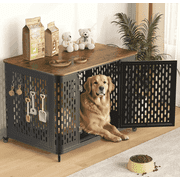 Naipo XL Heavy Duty Dog Crate Furniture, 43.7" Large Metal Dog Kennel, Chew Proof  Prevent Escape for High Anxiety Dogs,  Indoor Indestructible Dog Kennel, Rustic Brown