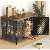 Naipo XL Heavy Duty Dog Crate Furniture, 43.7" Large Metal Dog Kennel, Chew Proof  Prevent Escape for High Anxiety Dogs,  Indoor Indestructible Dog Kennel, Rustic Brown
