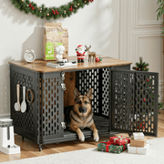 Naipo XL Heavy Duty Dog Crate Furniture, 43.7" Large Metal Dog Kennel, Chew Proof Prevent Escape for High Anxiety Dogs, Indoor Indestructible Dog Kennel, Rustic Brown