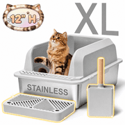 Naipo XL Stainless Steel Cat Litter Box with High Wall Side, 23.5" 15.5" 12", XL Litter Box with Scoop and Footboard,for Small/Big/Multi Cats, Gray