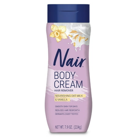 Nair Body Cream Hair Remover, Oat Milk & Vanilla, Body Hair Removal Cream for Women, 7.9 oz