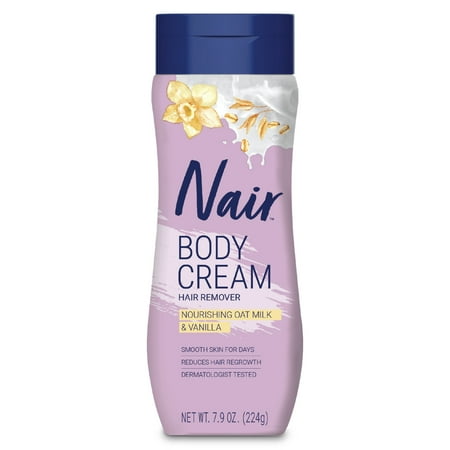 Nair Body Cream Hair Remover, Oat Milk & Vanilla, Body Hair Removal Cream for Women, 7.9 oz