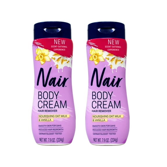 Nair Body Cream Hair Remover with Nourishing Oat Milk and Vanilla, Body Hair Removal Cream for Women, 7.9 oz - 2 Pack