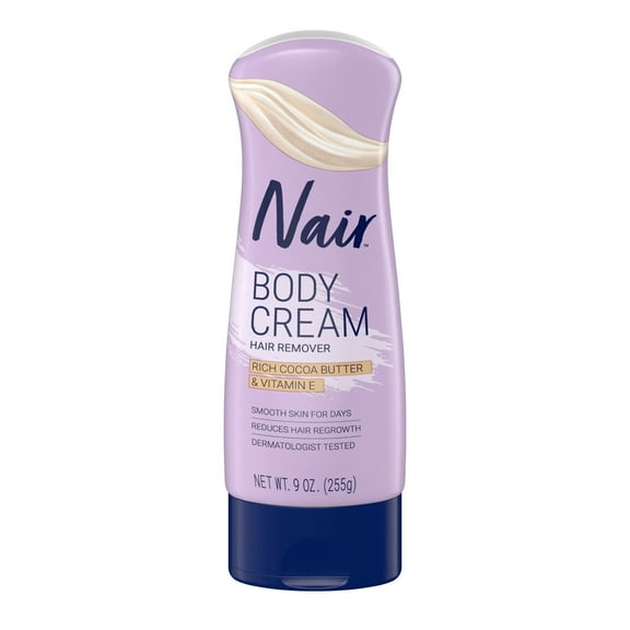 Nair Hair Removal Body Cream with Cocoa Butter and Vitamin E, Leg and Body Hair Remover, 9 oz